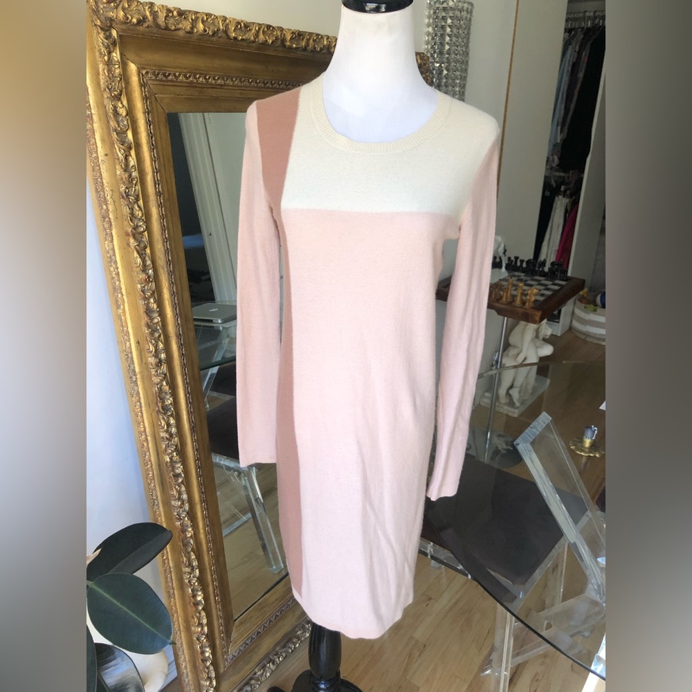 Vince beige cream cashmere long sleeve midi dress size small